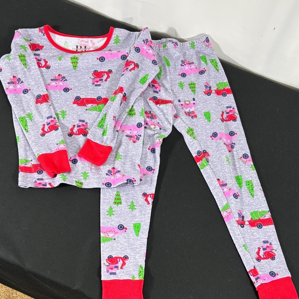 PJ Essentials Kids Christmas Pajama Set with Red, Green and Pink Motifs